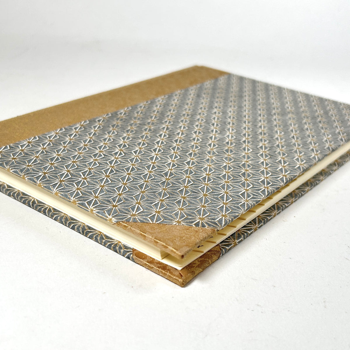Address Book with Gray Japanese Silk Screened Paper and Golden Silk Binding