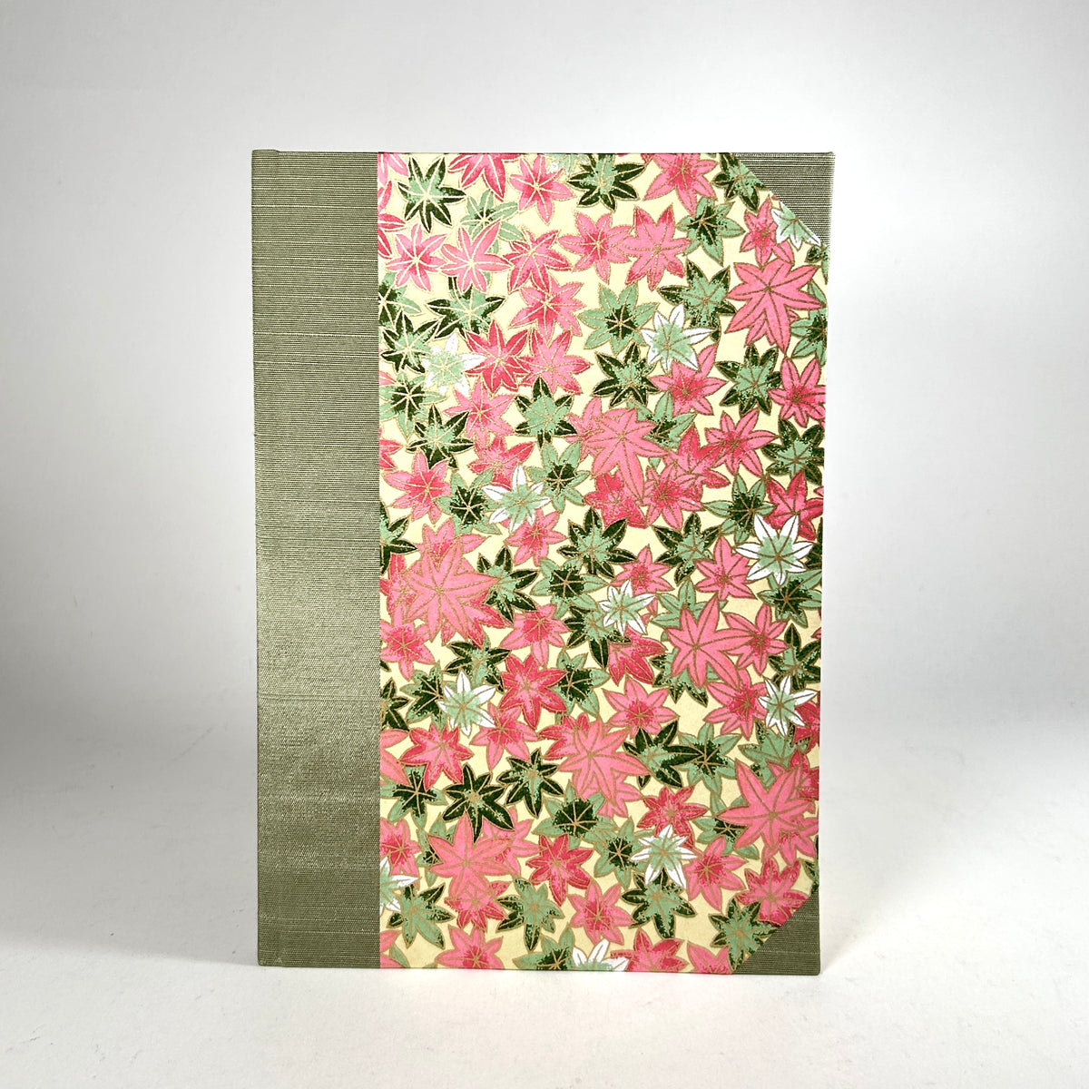 Address Book with Silk-Screened Maple Leaf Paper and Green Silk Binding