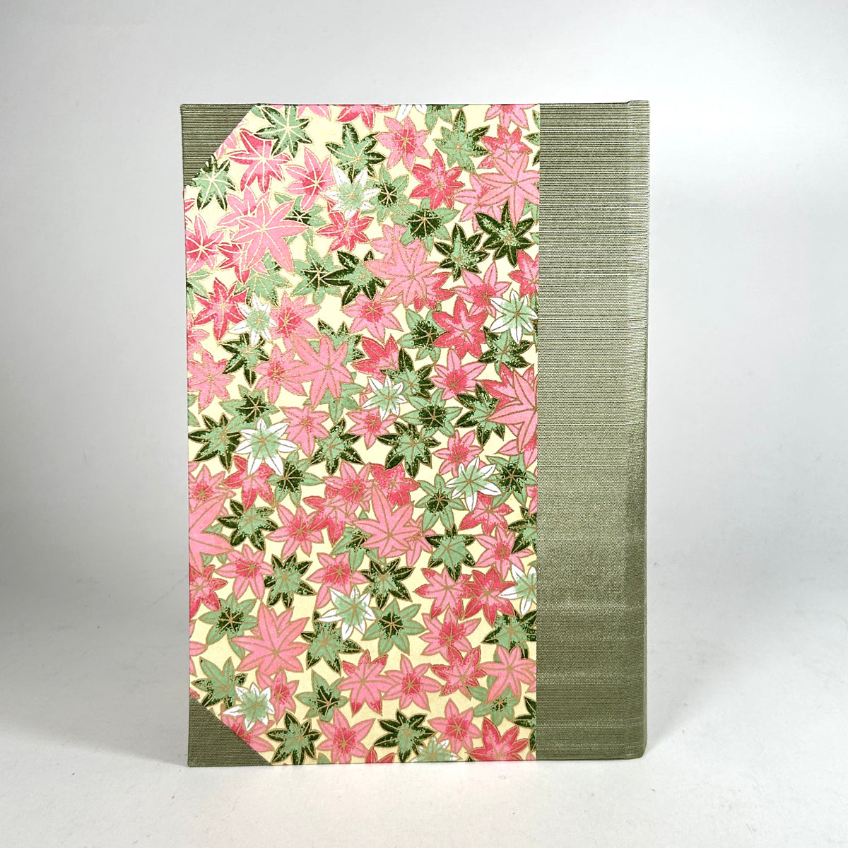 Address Book with Silk-Screened Maple Leaf Paper and Green Silk Binding