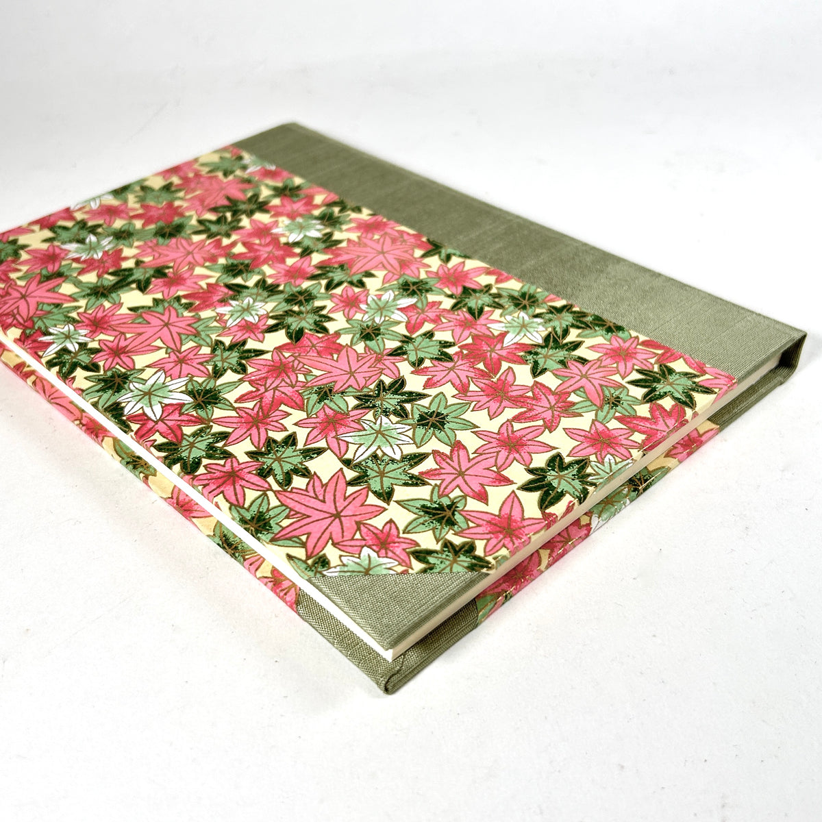 Address Book with Silk-Screened Maple Leaf Paper and Green Silk Binding