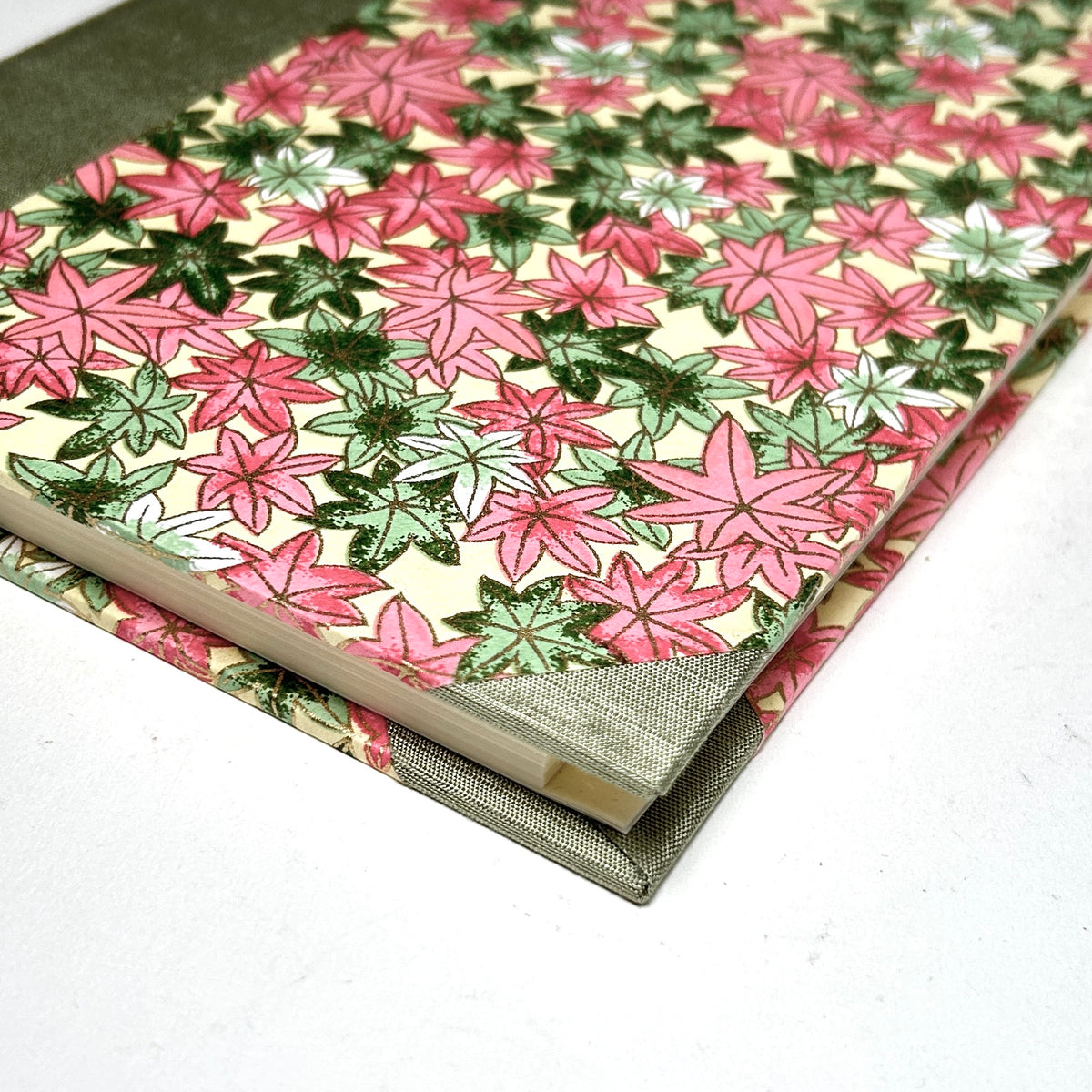 Address Book with Silk-Screened Maple Leaf Paper and Green Silk Binding