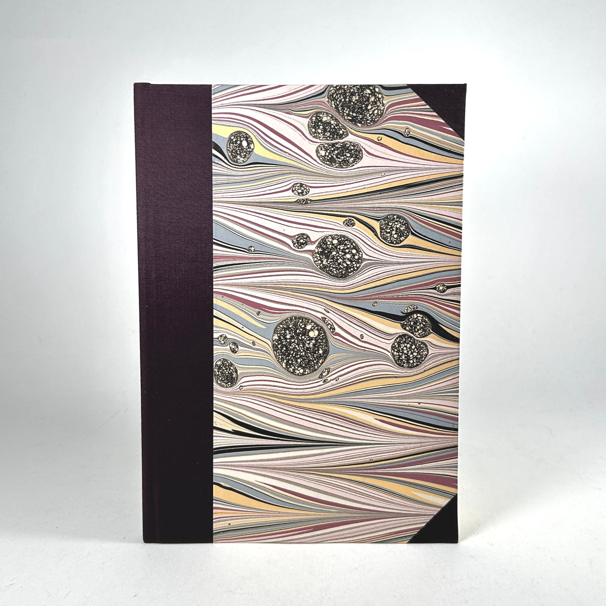Address Book with Marbled Paper and Aubergine Silk Binding