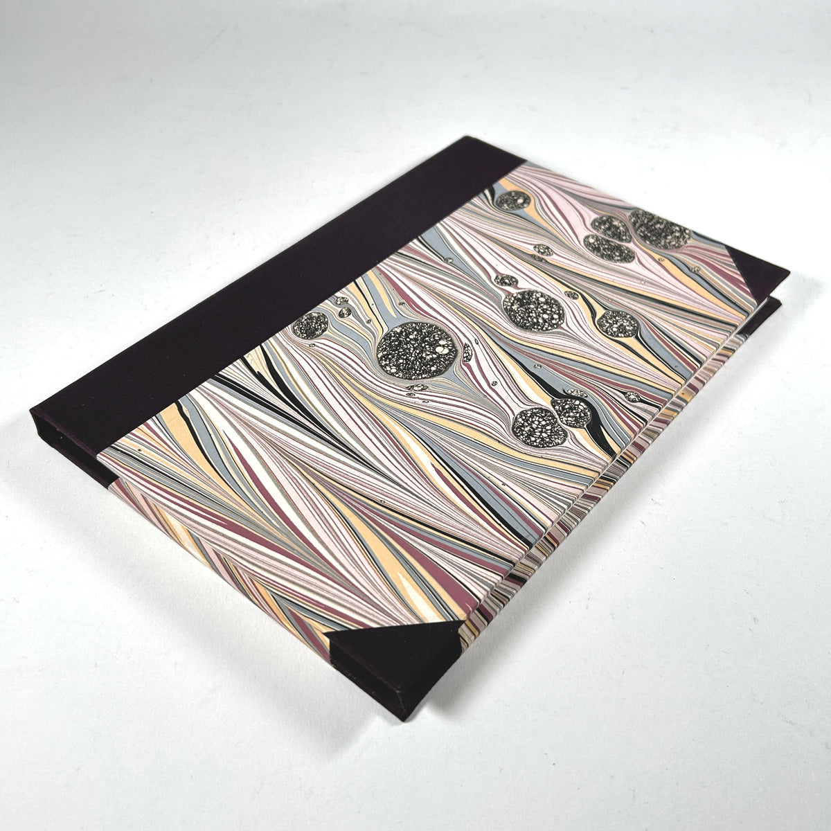 Address Book with Marbled Paper and Aubergine Silk Binding