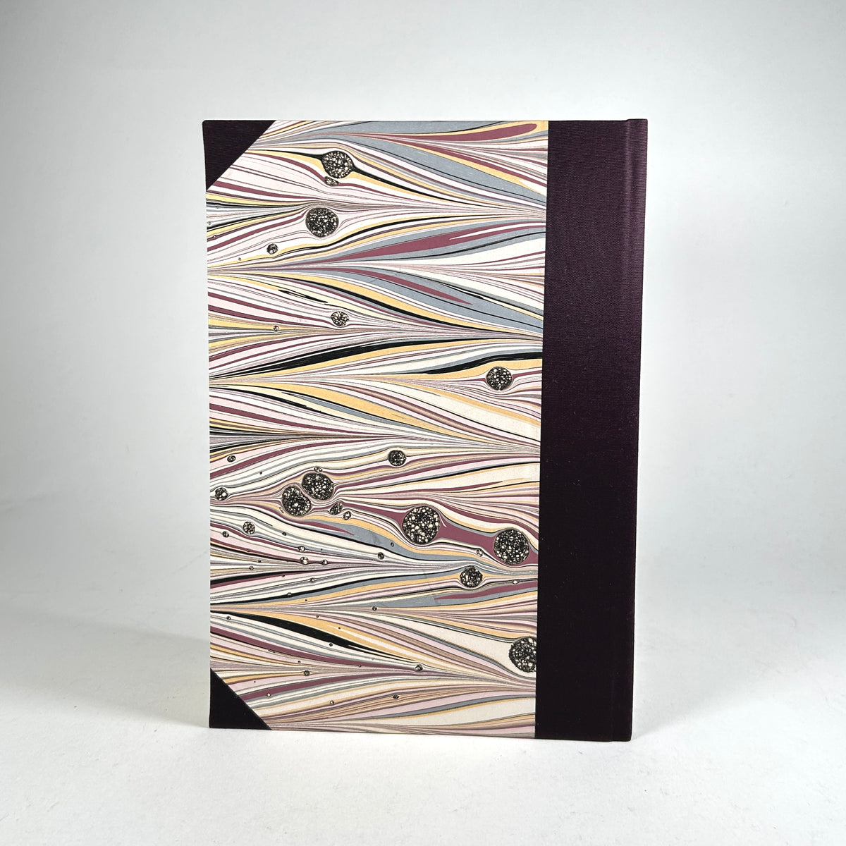 Address Book with Marbled Paper and Aubergine Silk Binding