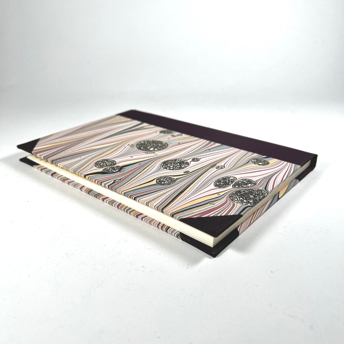 Address Book with Marbled Paper and Aubergine Silk Binding