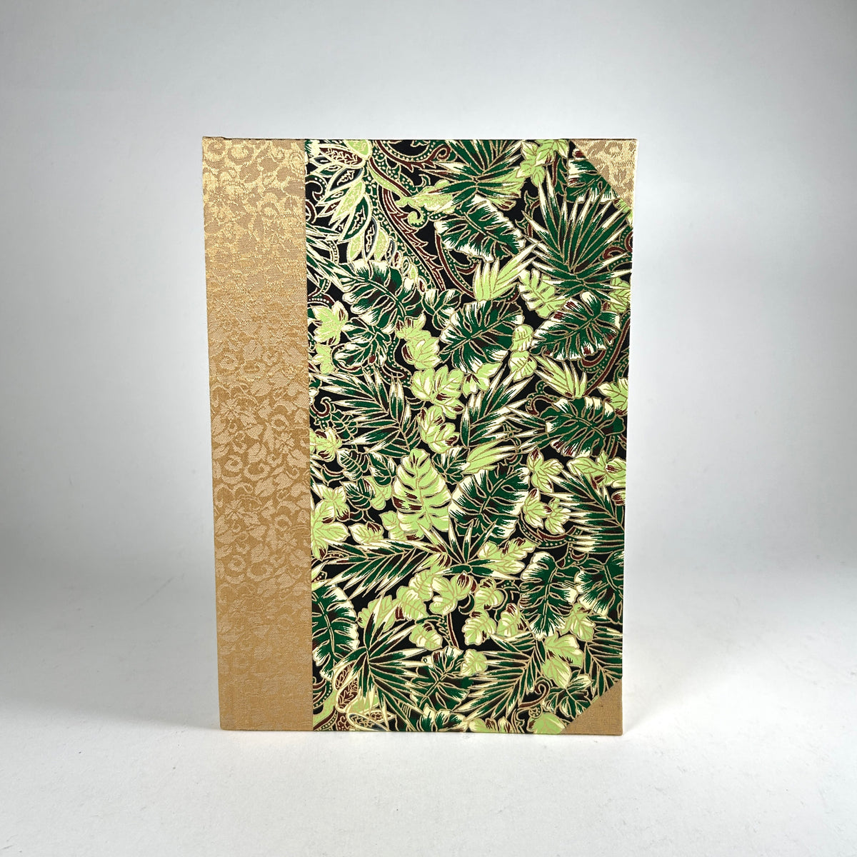 Address Book with Lush Green Leaves Paper and Golden Silk Binding