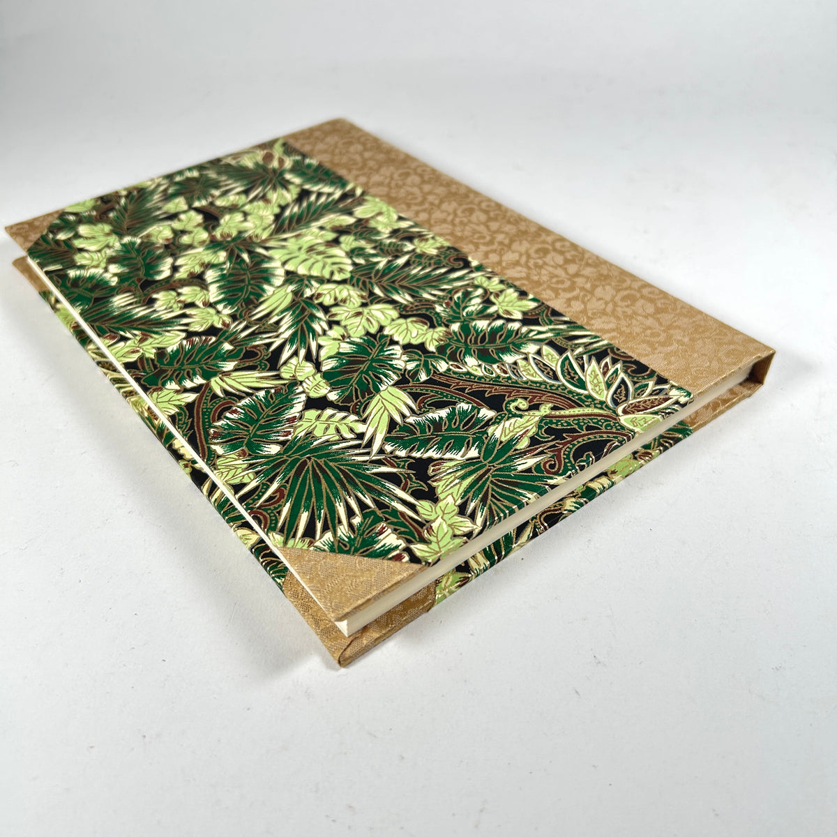 Address Book with Lush Green Leaves Paper and Golden Silk Binding