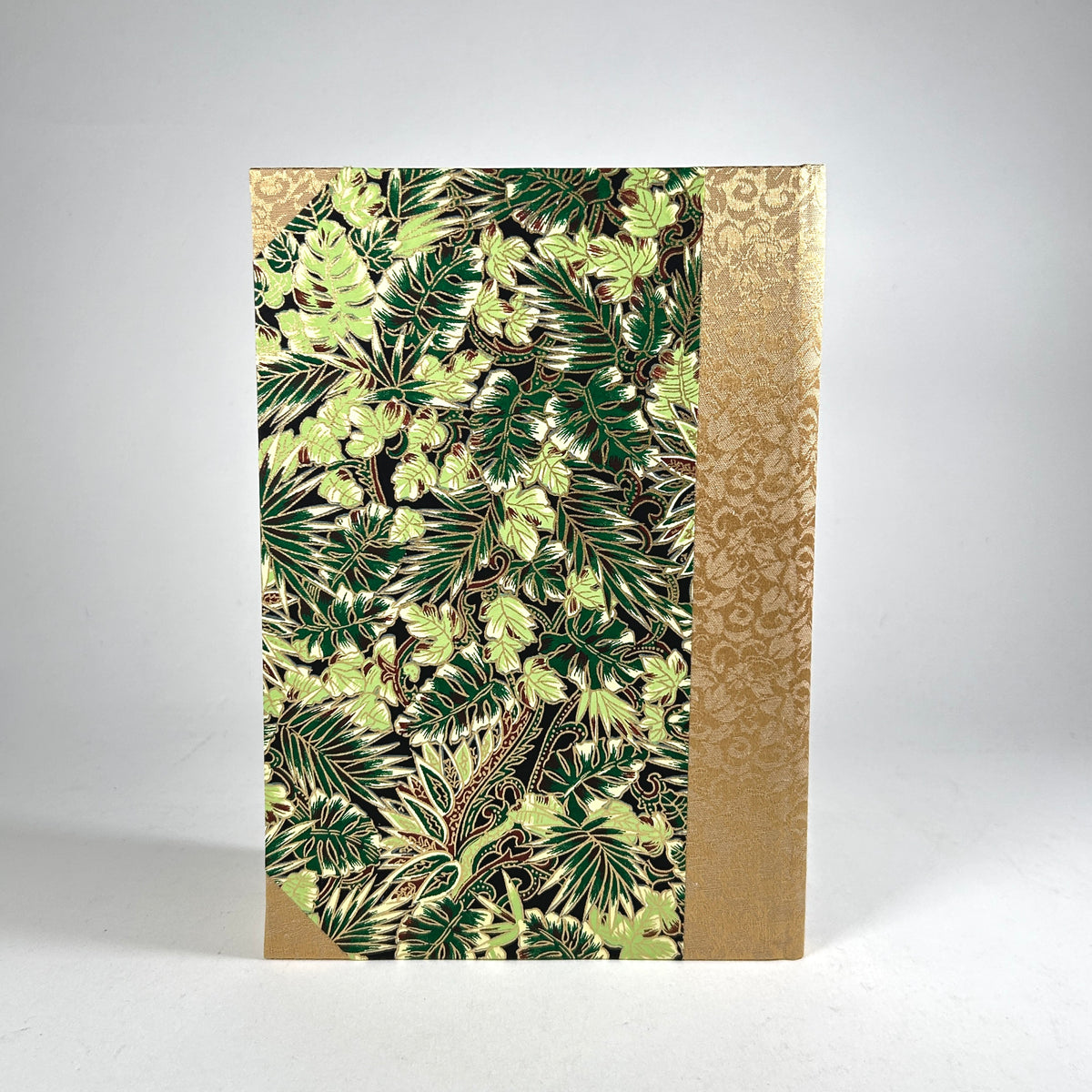 Address Book with Lush Green Leaves Paper and Golden Silk Binding