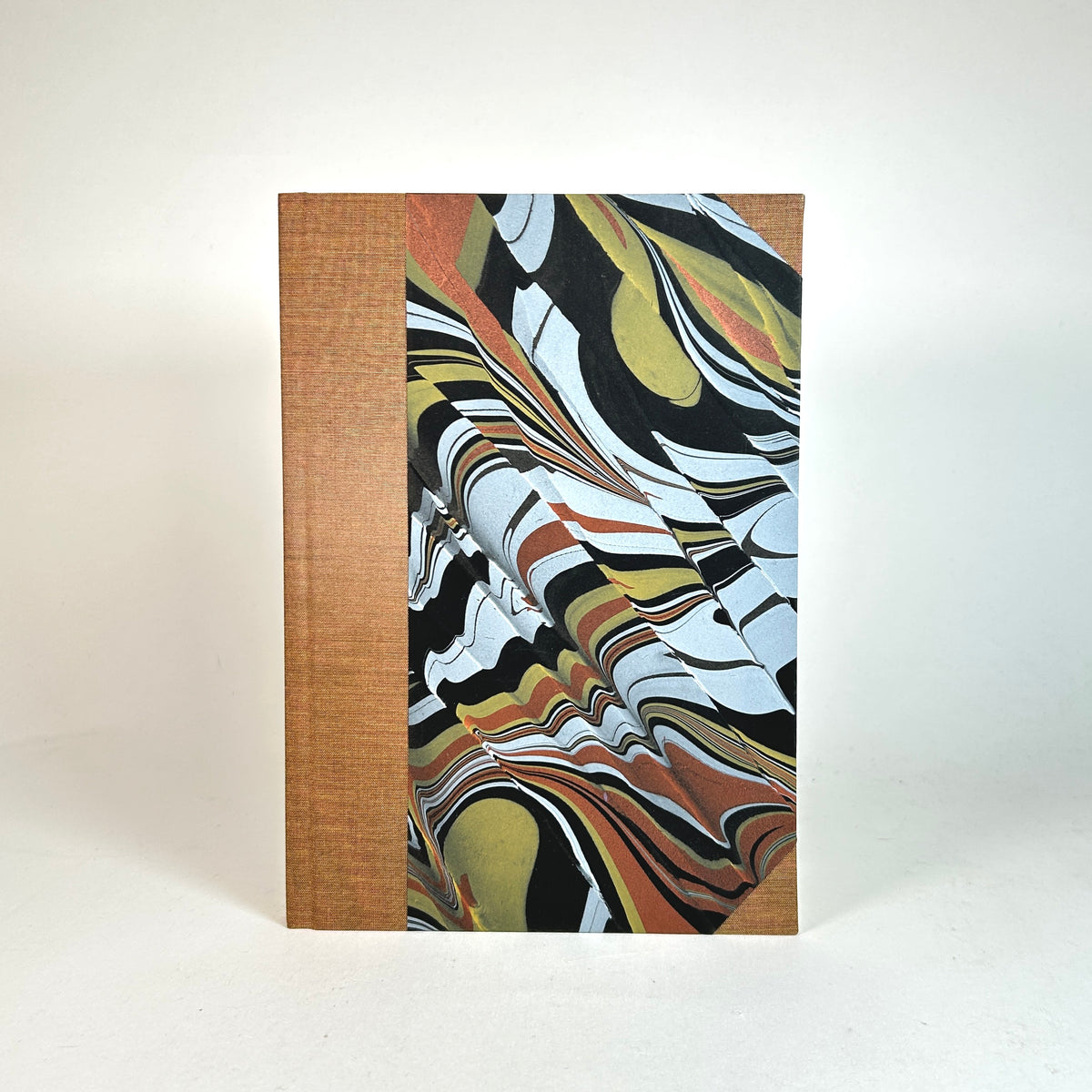 Address Book with Hand Marbled Paper and Brown Silk Binding
