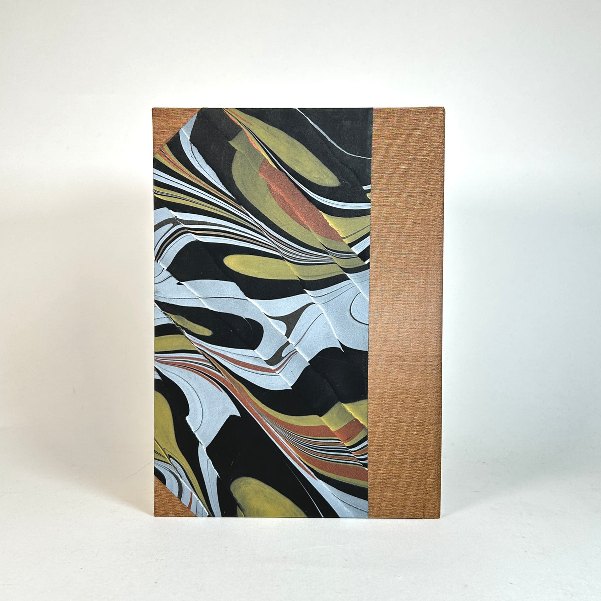 Address Book with Hand Marbled Paper and Brown Silk Binding