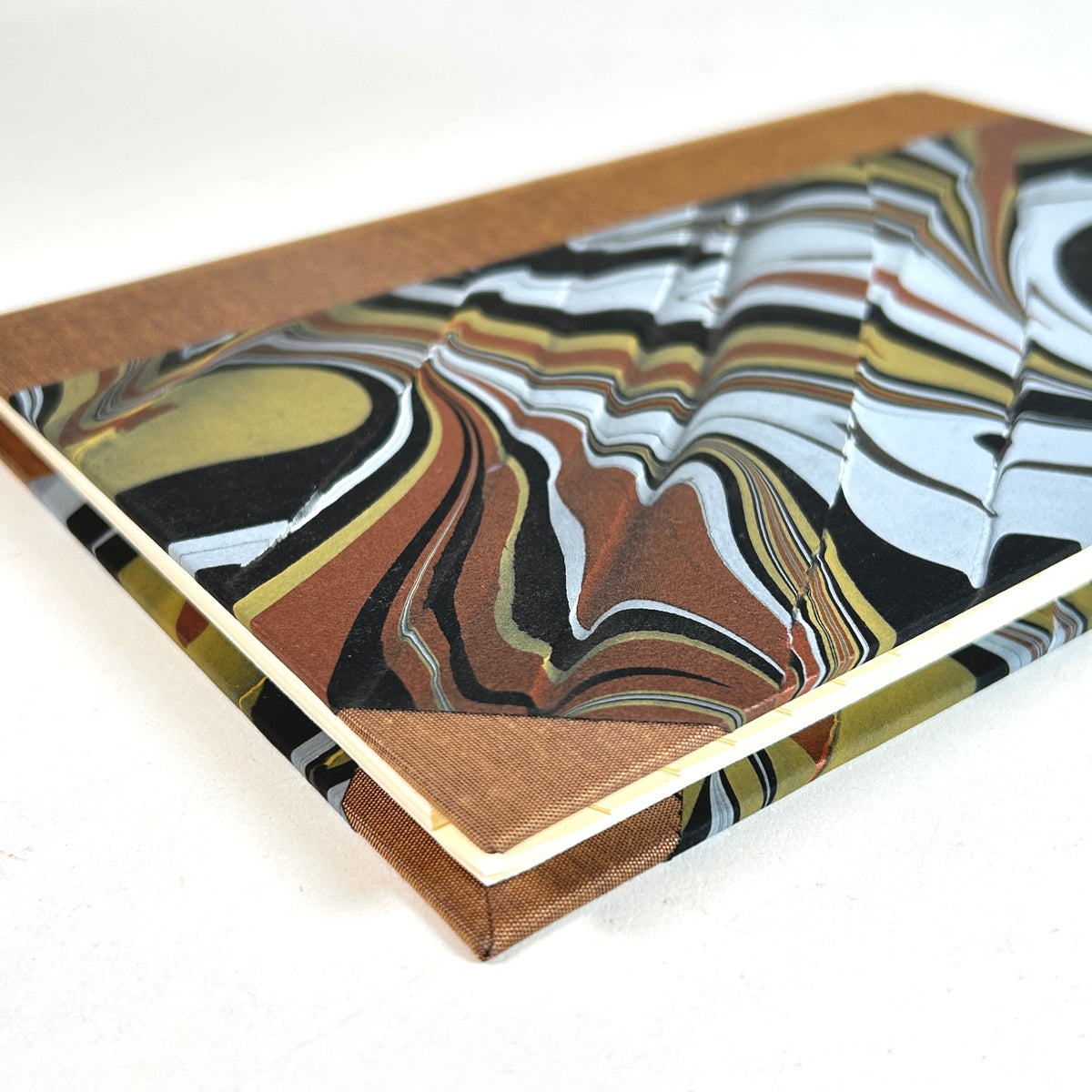 Address Book with Hand Marbled Paper and Brown Silk Binding