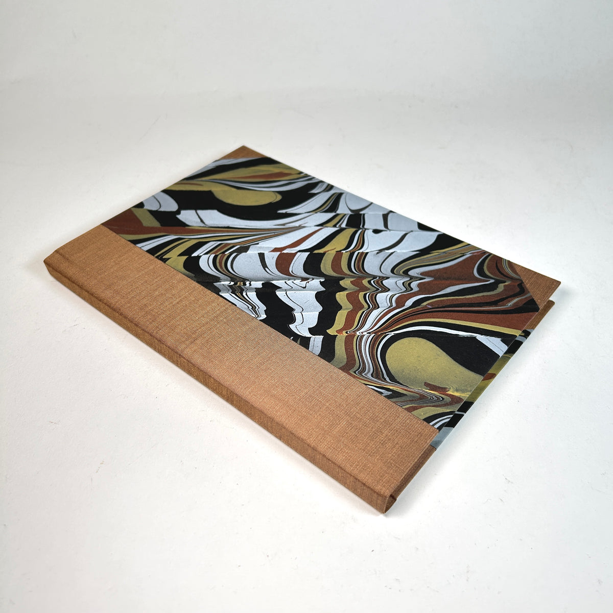 Address Book with Hand Marbled Paper and Brown Silk Binding