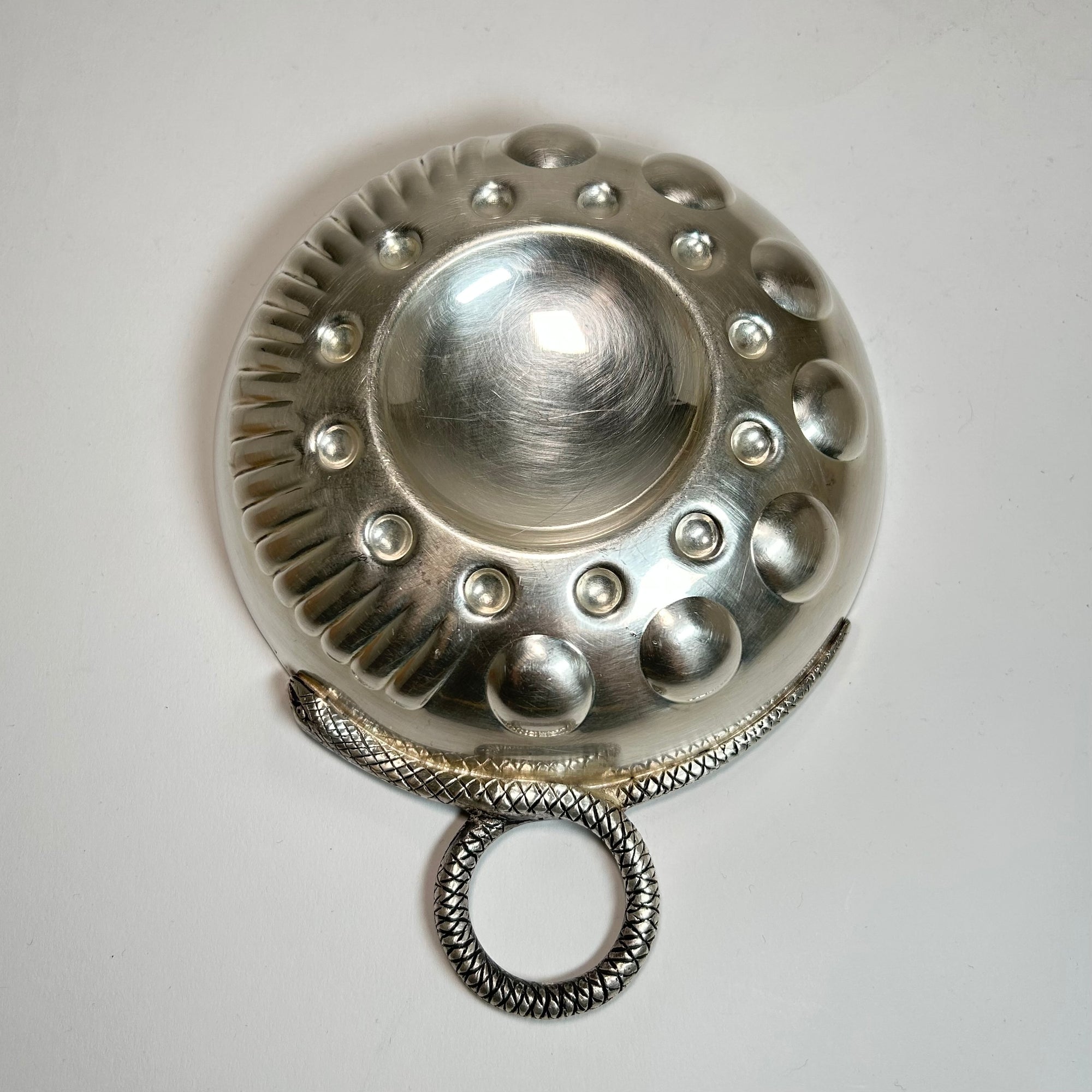 Large Silver Plated Tastevin with Snake Handle - Sommelier Wine Tasting Cup - Free Shipping