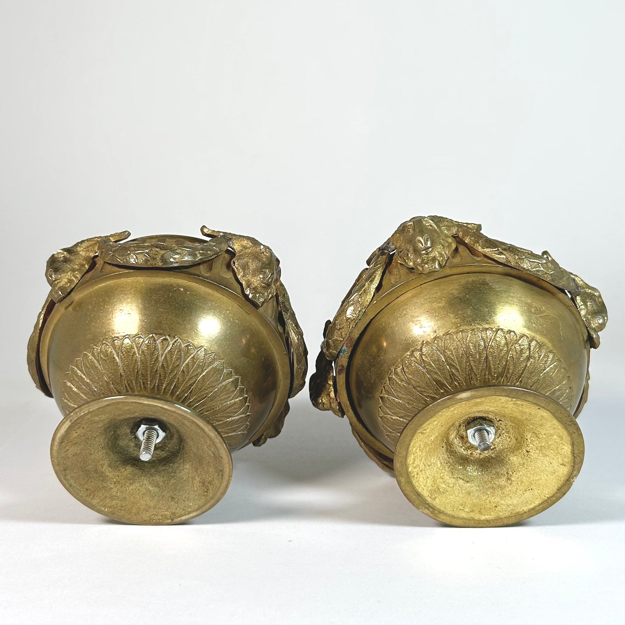 Vintage Goat Head Decorated Brass Inkwell Pair
