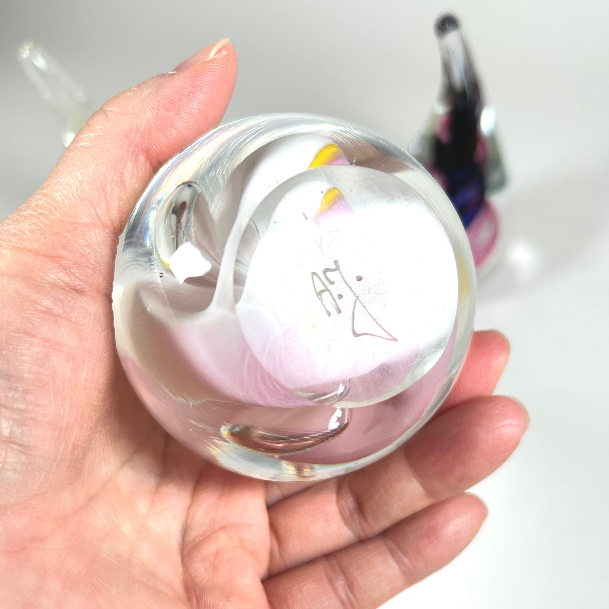 Adam Jablonski Rain Drop Crystal Glass Paperweight Set of Three - Pink, Yellow, and Blue