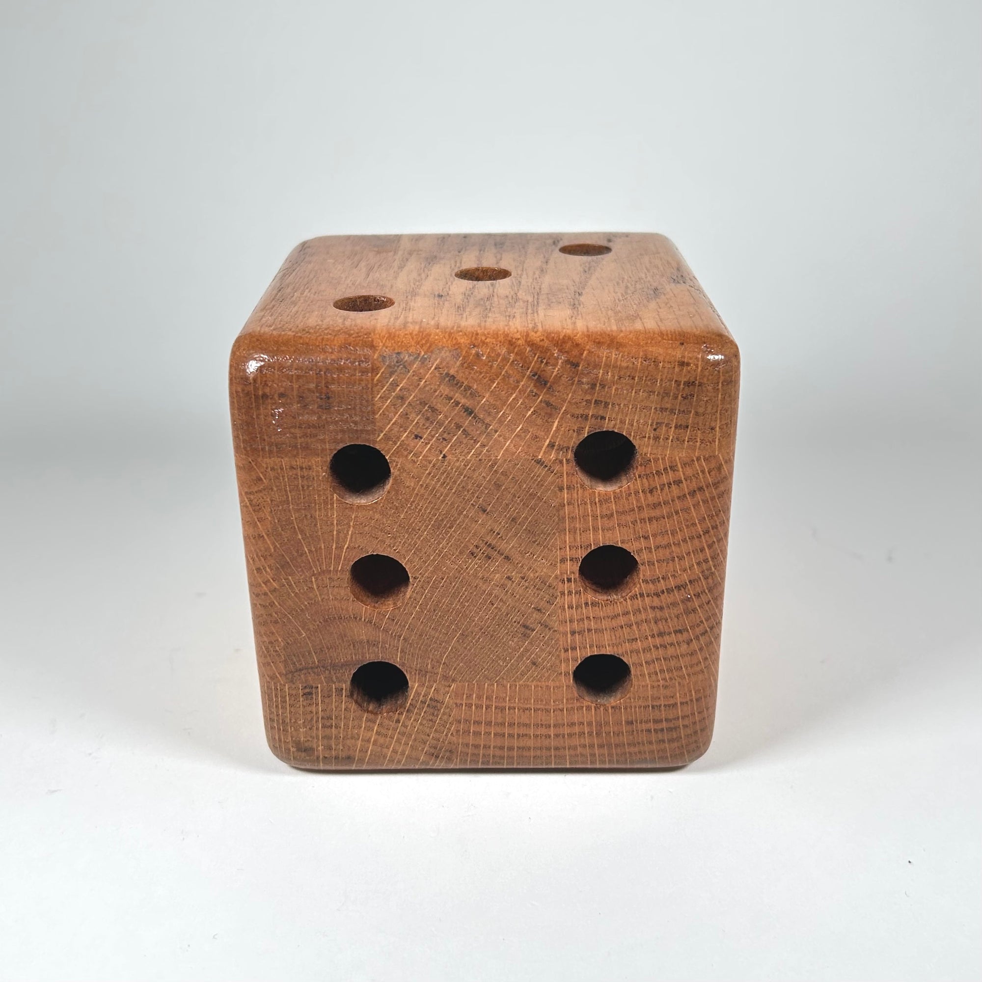Vintage Large 4&quot; Wood Die Dice Pencil / Pen Stand