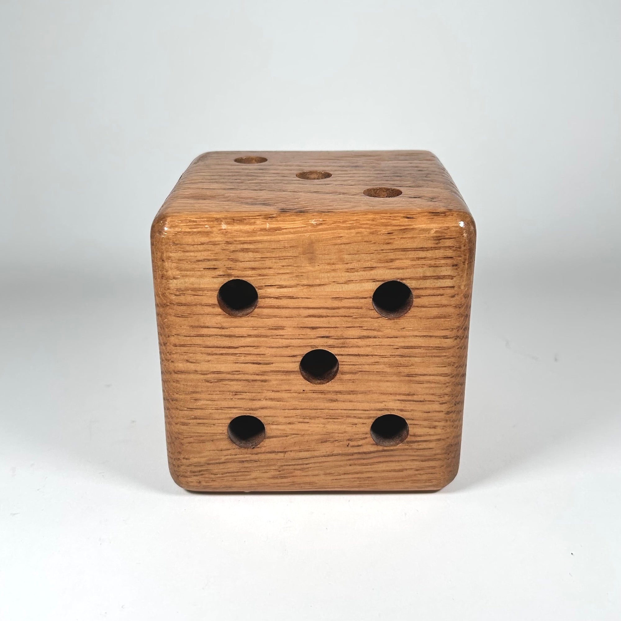 Vintage Large 4&quot; Wood Die Dice Pencil / Pen Stand