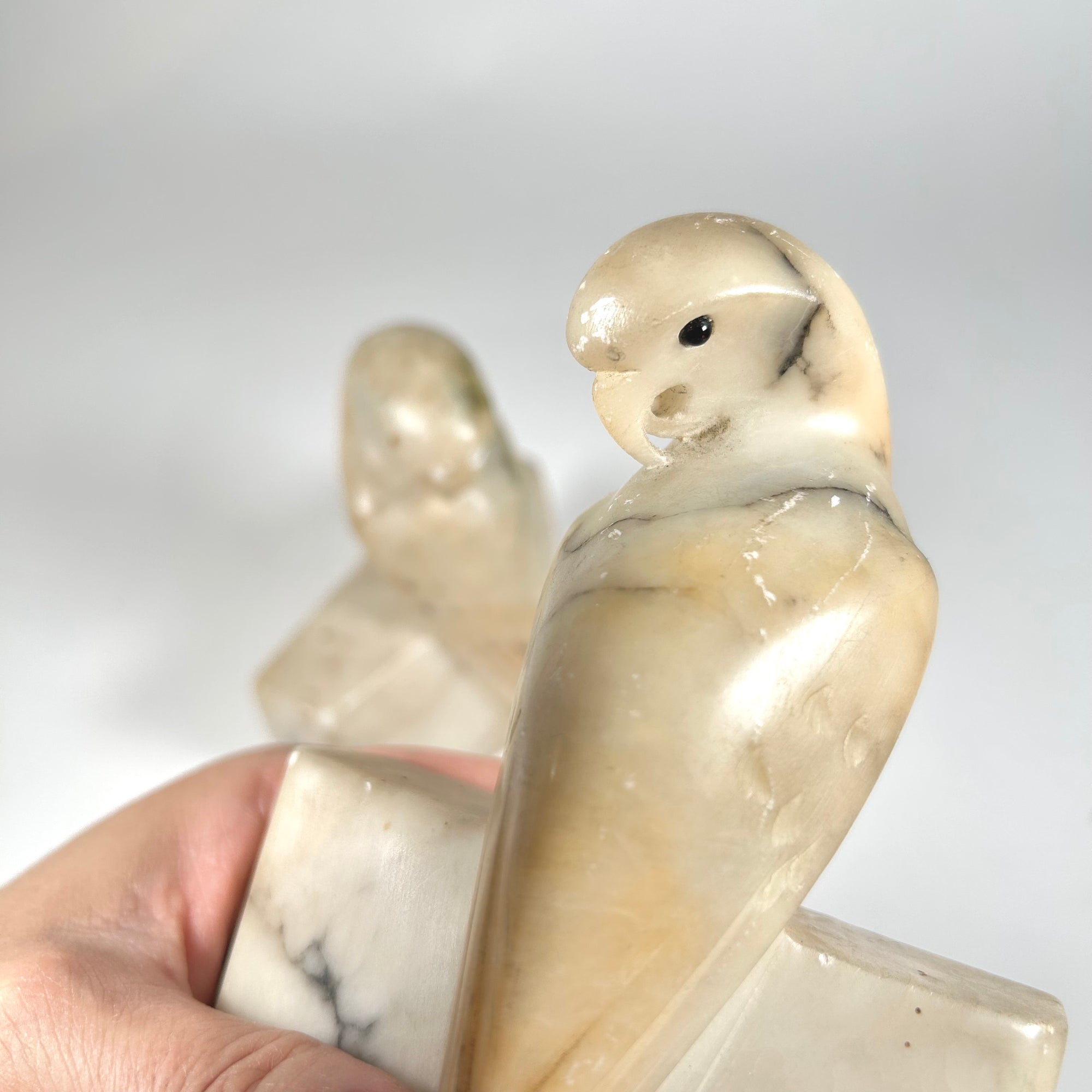 Italian Carved Alabaster Parakeet Bird Small Bookends