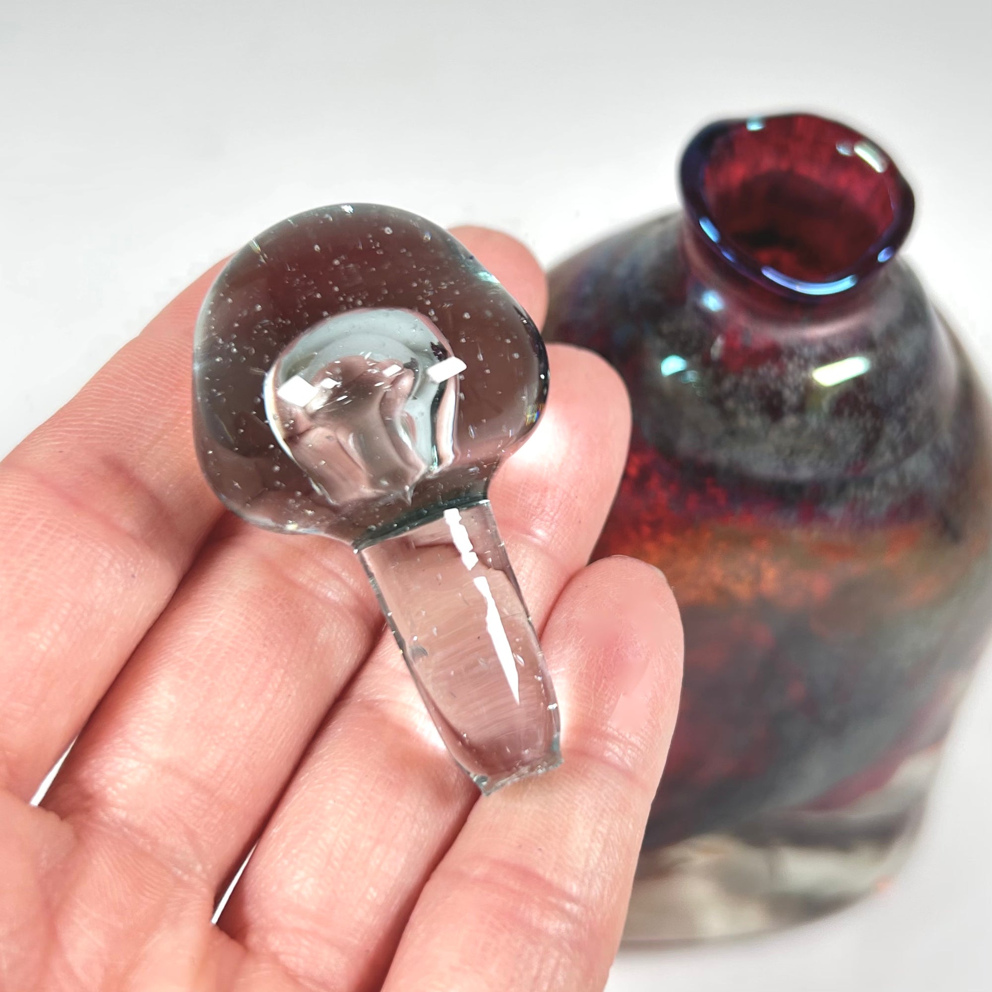 Unique Red Art Glass Bottle with Stopper by J. Baldwin 1970s - Free Shipping