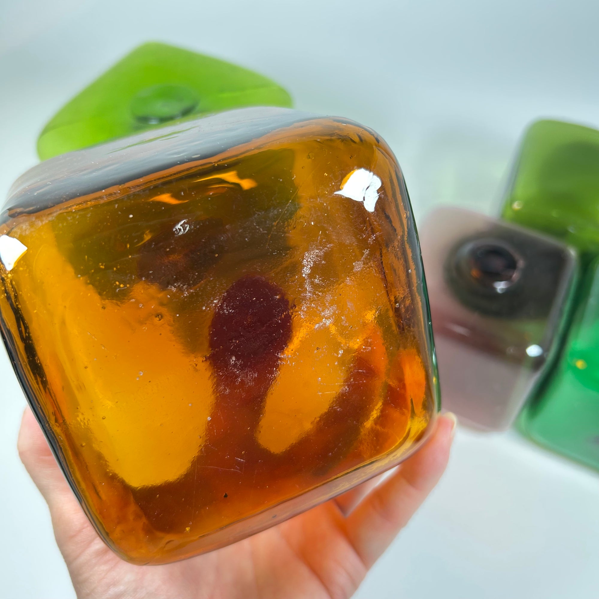 Vintage Japanese Square Glass Fishing Float Set - Greens and Browns