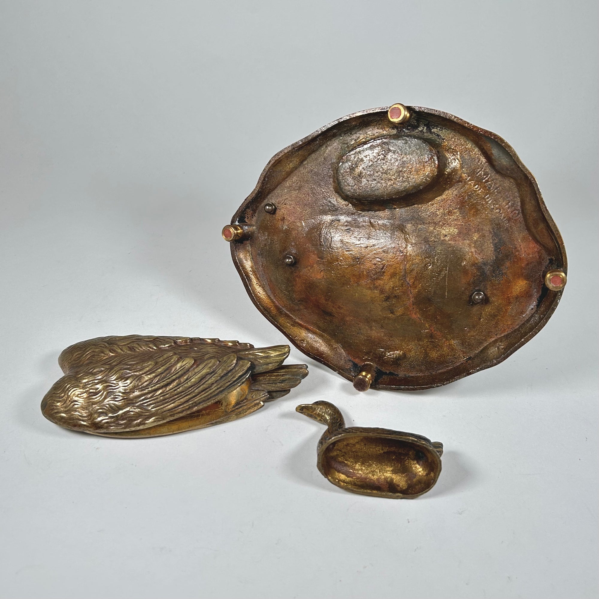 Vintage Smoking Set Marbro Brass Swan with Wing Ashtrays - Made in Spain