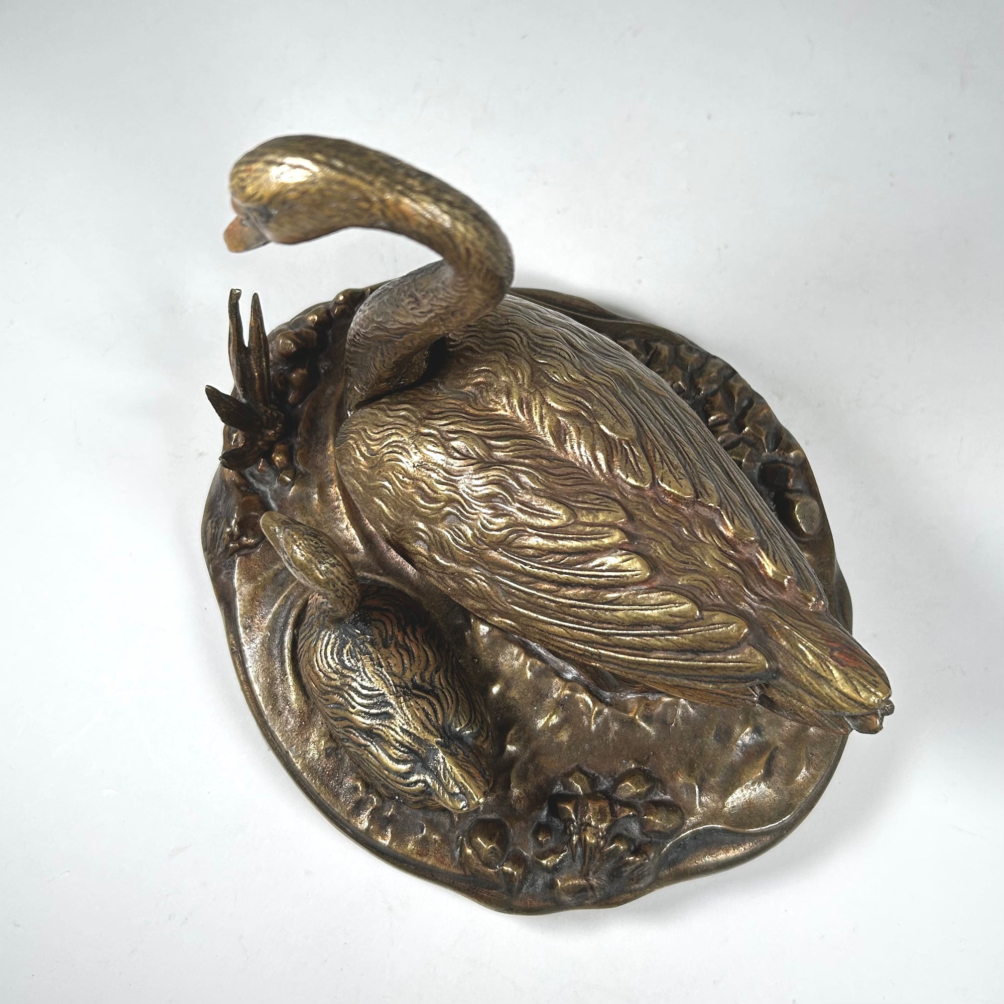 Vintage Smoking Set Marbro Brass Swan with Wing Ashtrays - Made in Spain