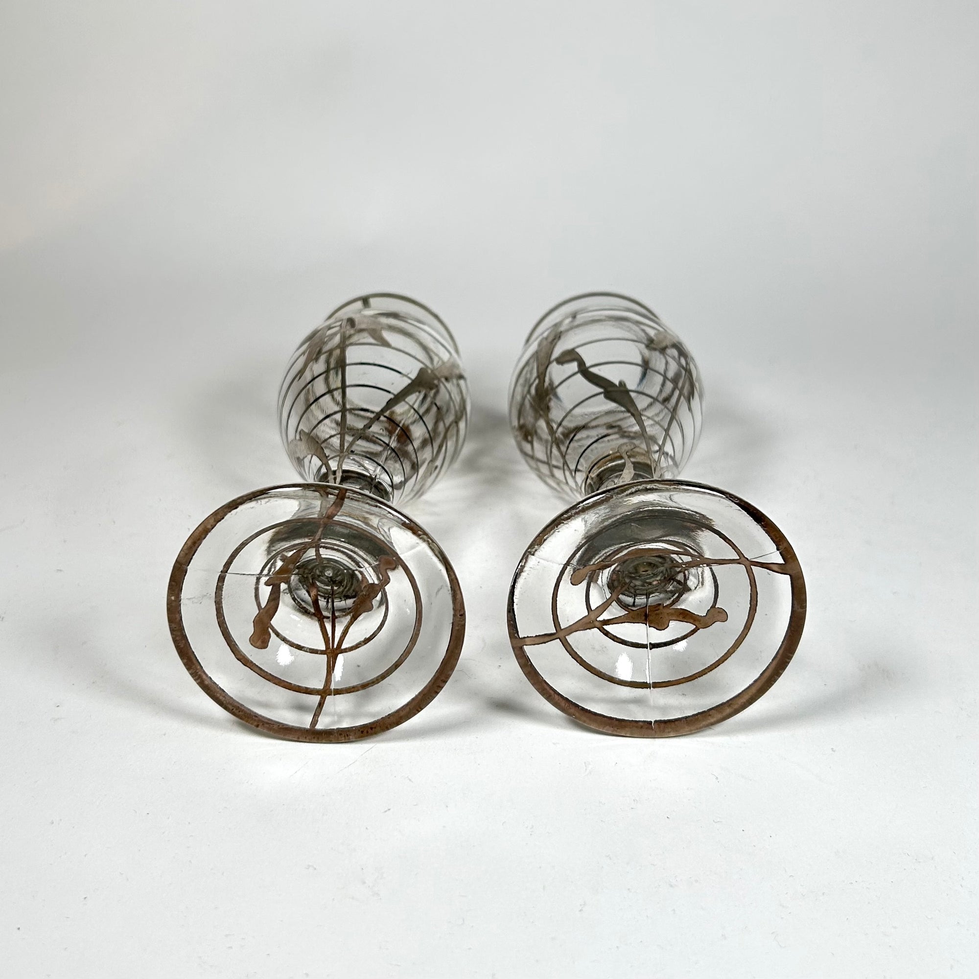 Vintage 1940s Glass Posy Vase Pair with Sterling Silver Decoration