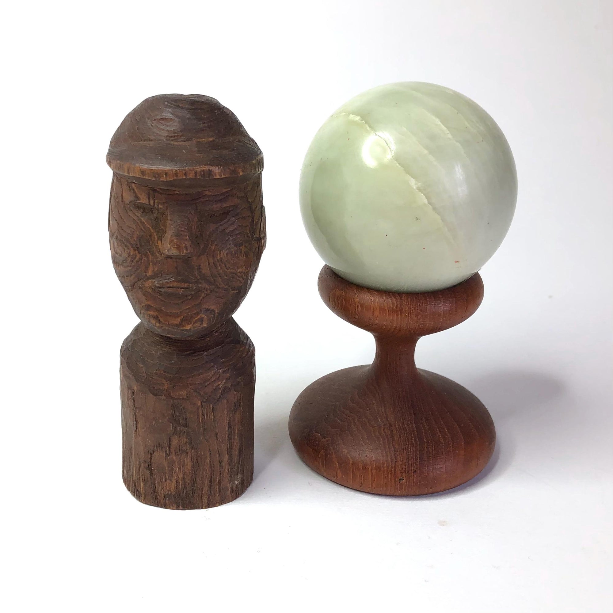 American Primitive Baseball Figurine - Carved Wood and Marble - Free Shipping