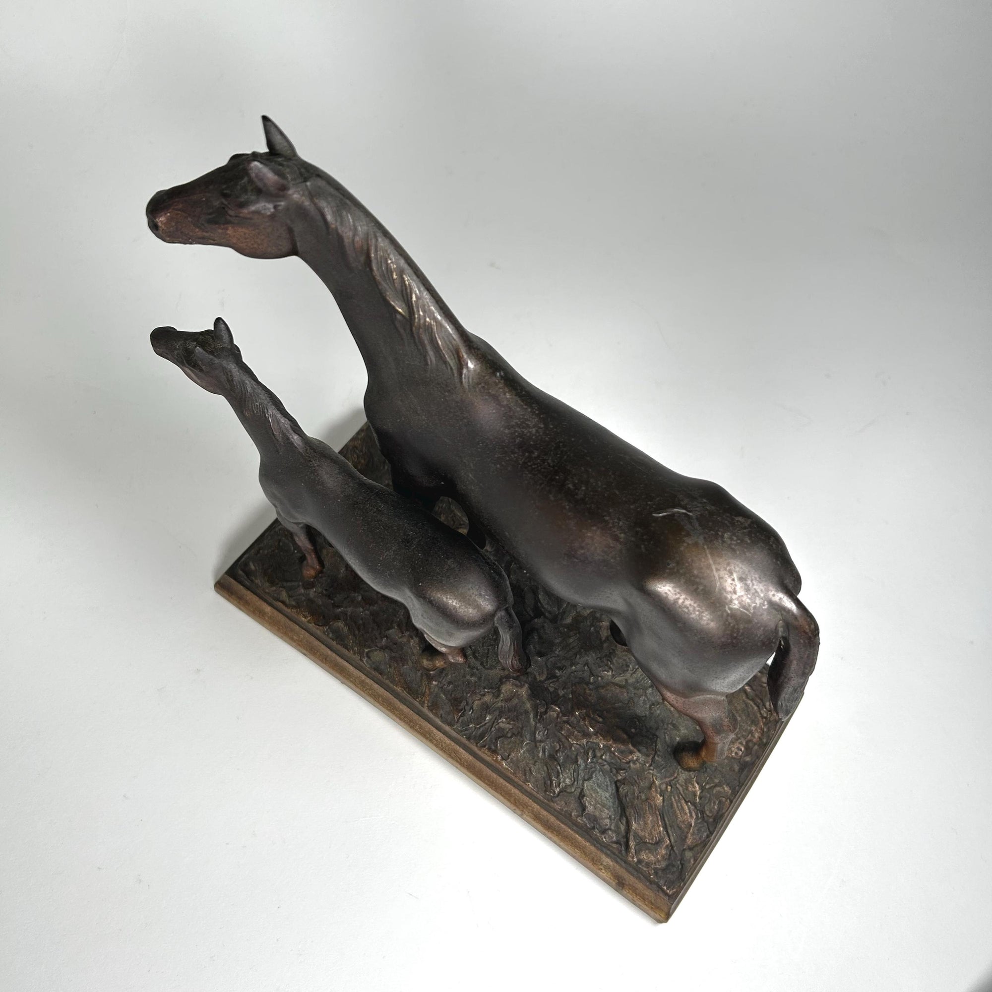 Two Horse (Colt and Dam) Metal Figurine Mantle Decor