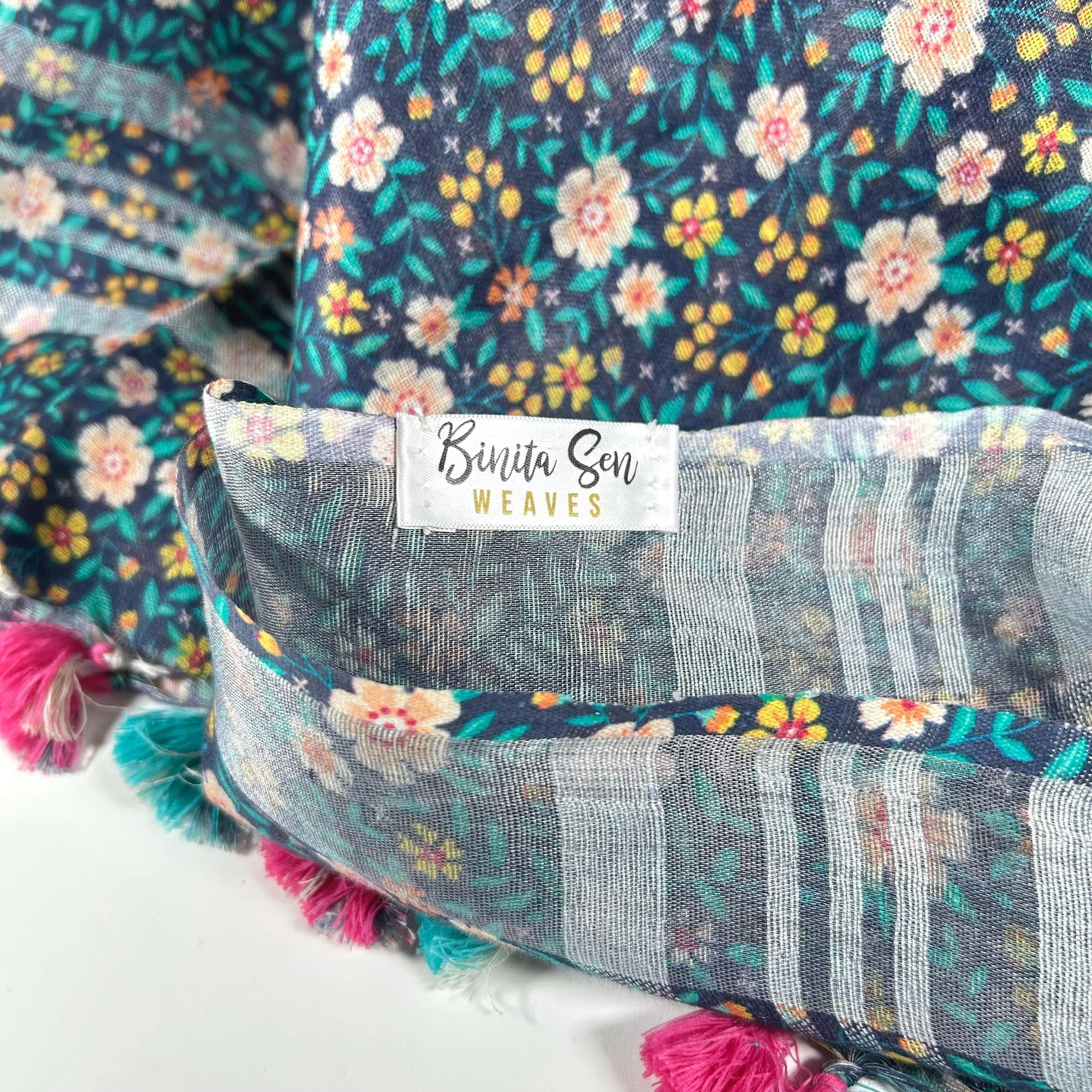 Scarves for the Taller Profile - Blue Flower Shawl Wrap by Binita Sen Weaves