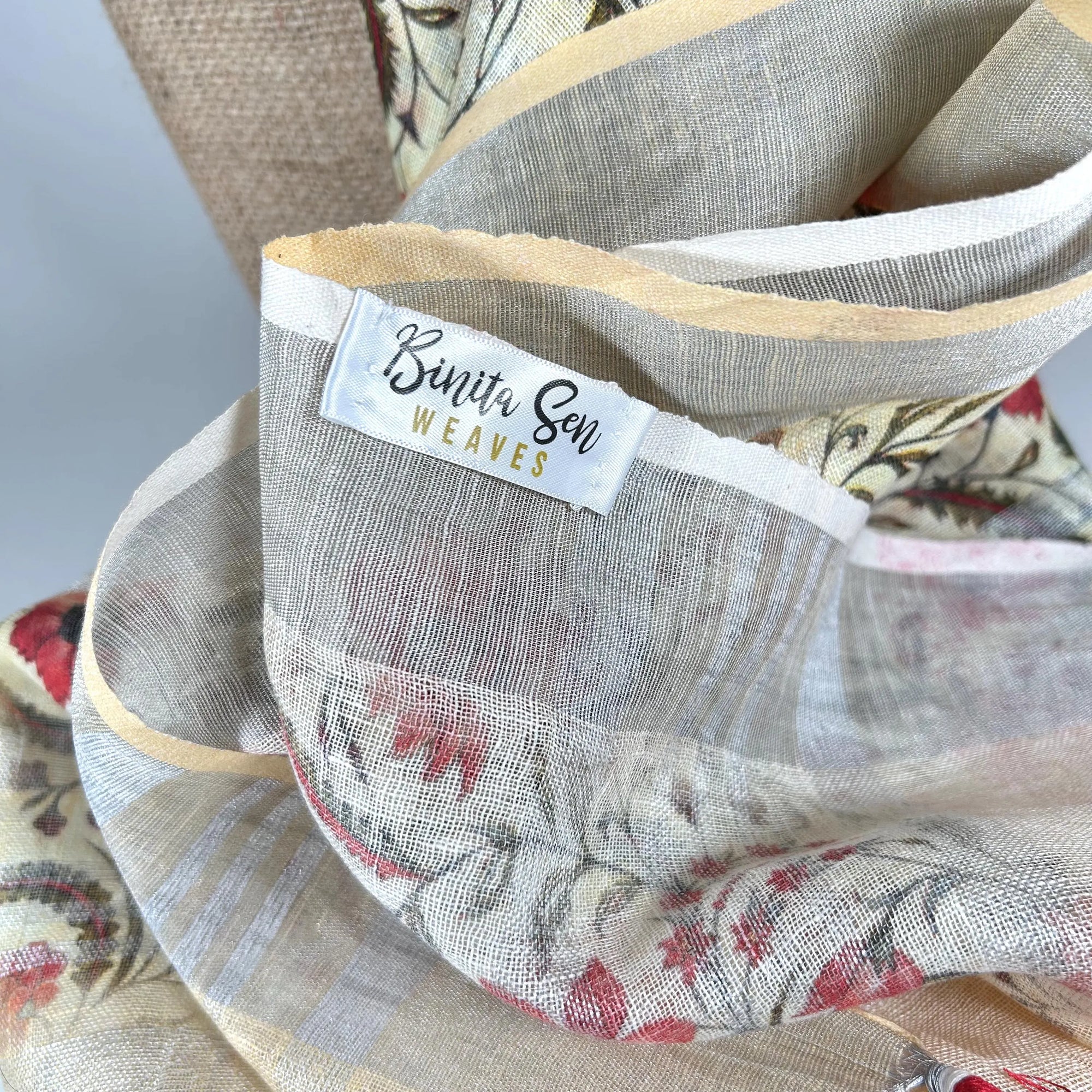 Luxuriously Long Red Floral Shawl Wrap by Binita Sen Weaves