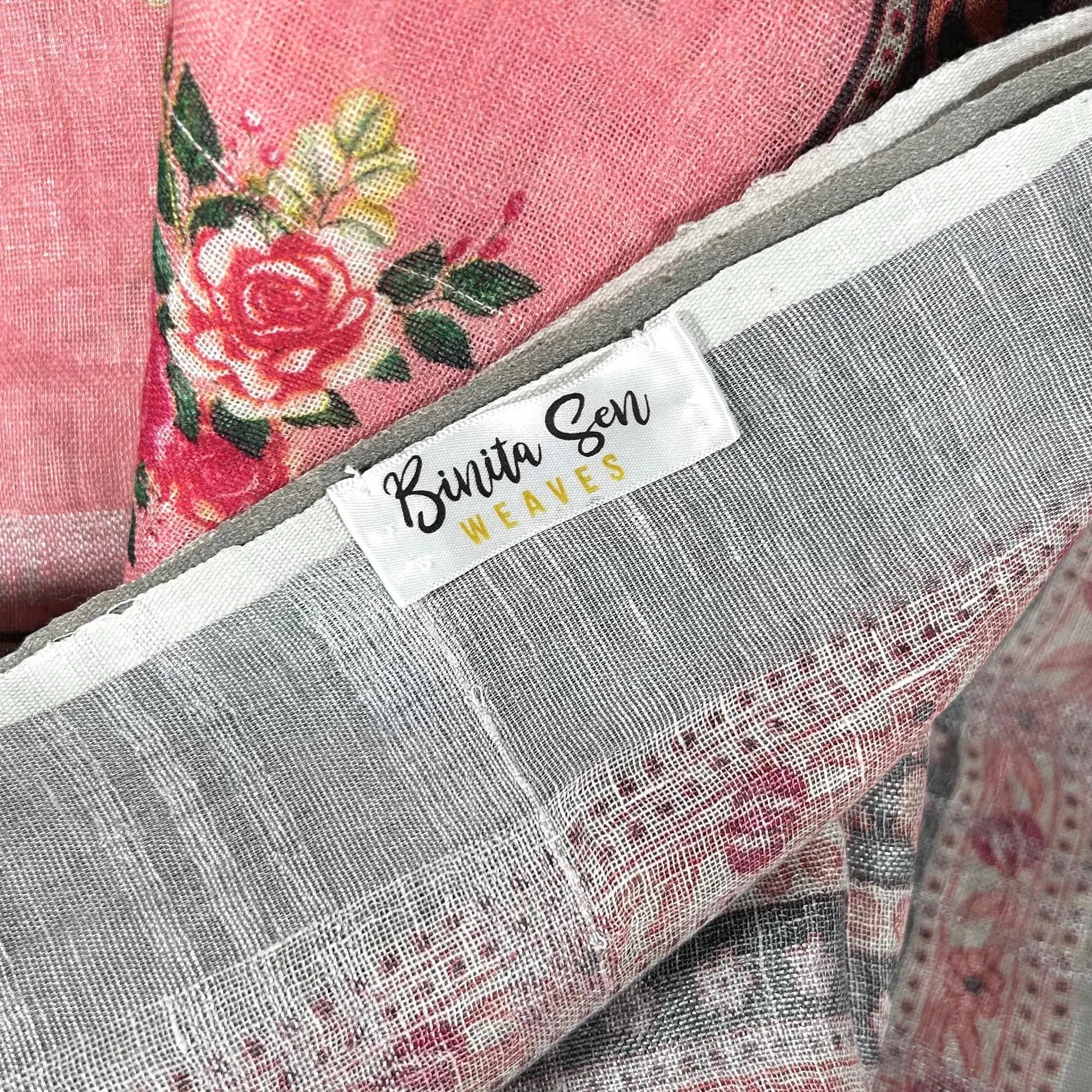 Extra Long Pink Roses Shawl Wrap by Binita Sen Weaves