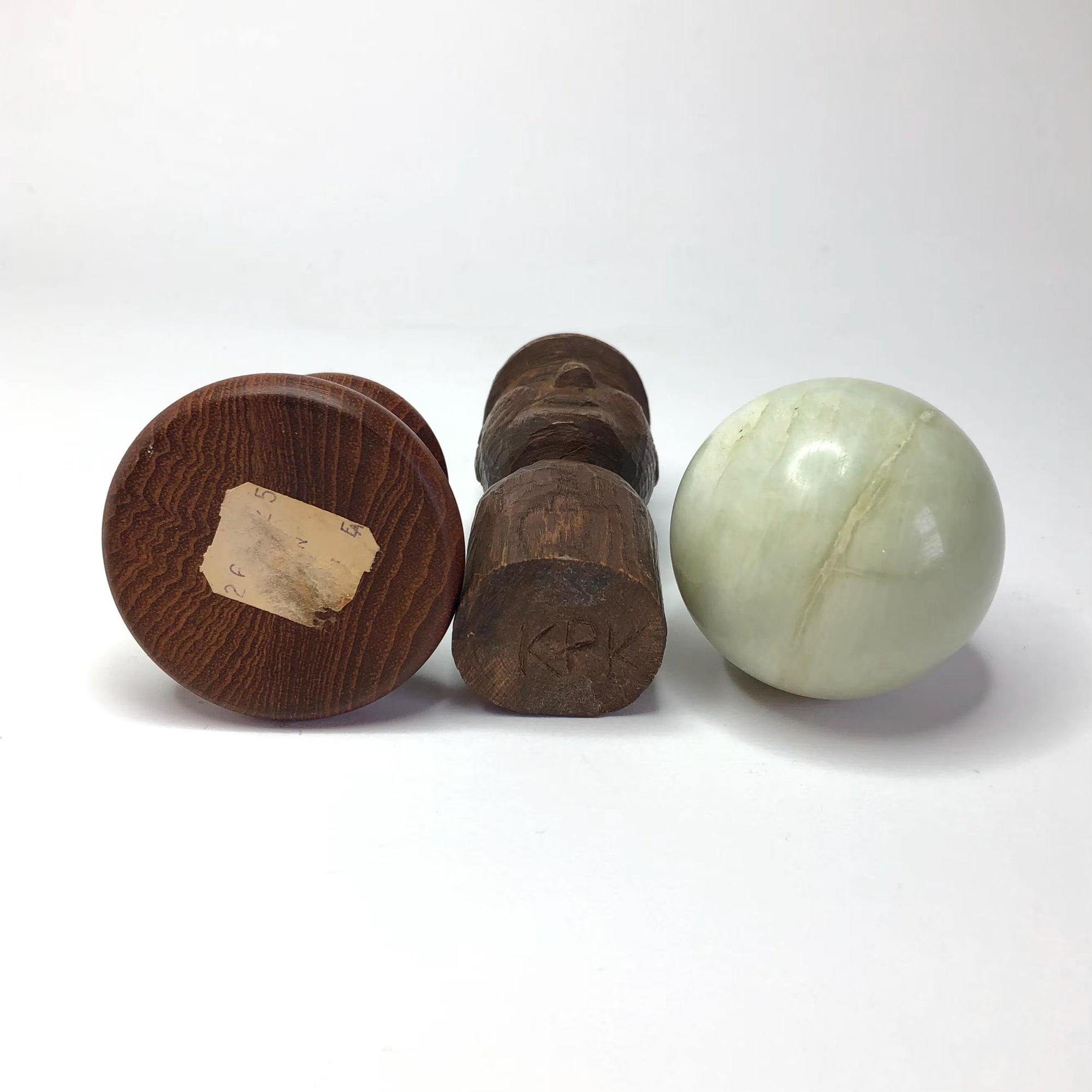 American Primitive Baseball Figurine - Carved Wood and Marble - Free Shipping