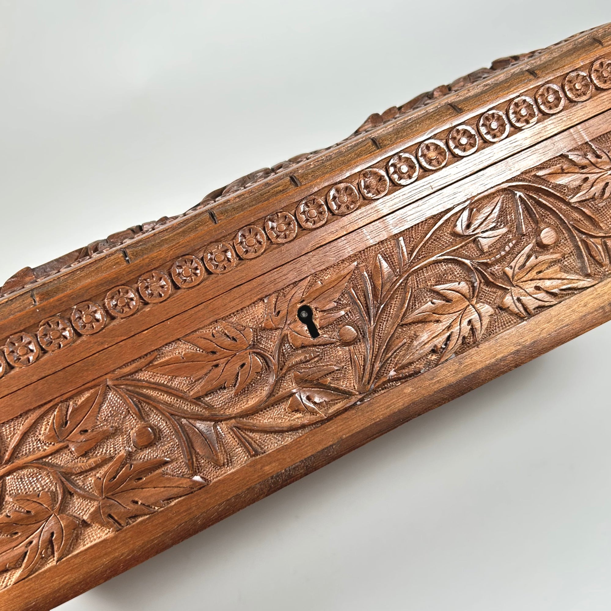 Kashmir Hand Carved Walnut Desktop Box with Chinar Leaf Decorations