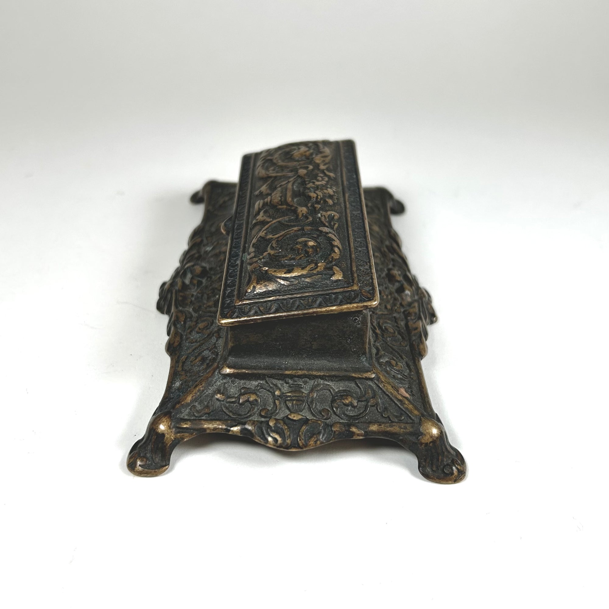 Victorian Style Brass Stamp Box - Ornate Three Compartment Design