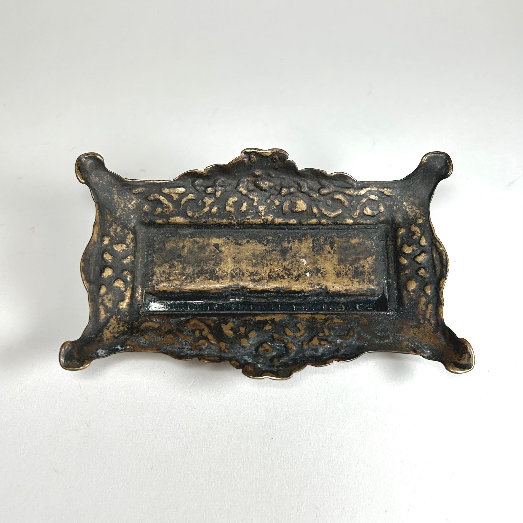 Victorian Style Brass Stamp Box - Ornate Three Compartment Design